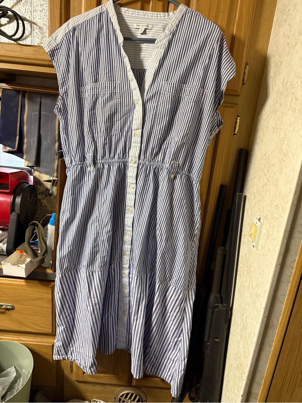 Striped Button-Front Midi Dress in Blue and White